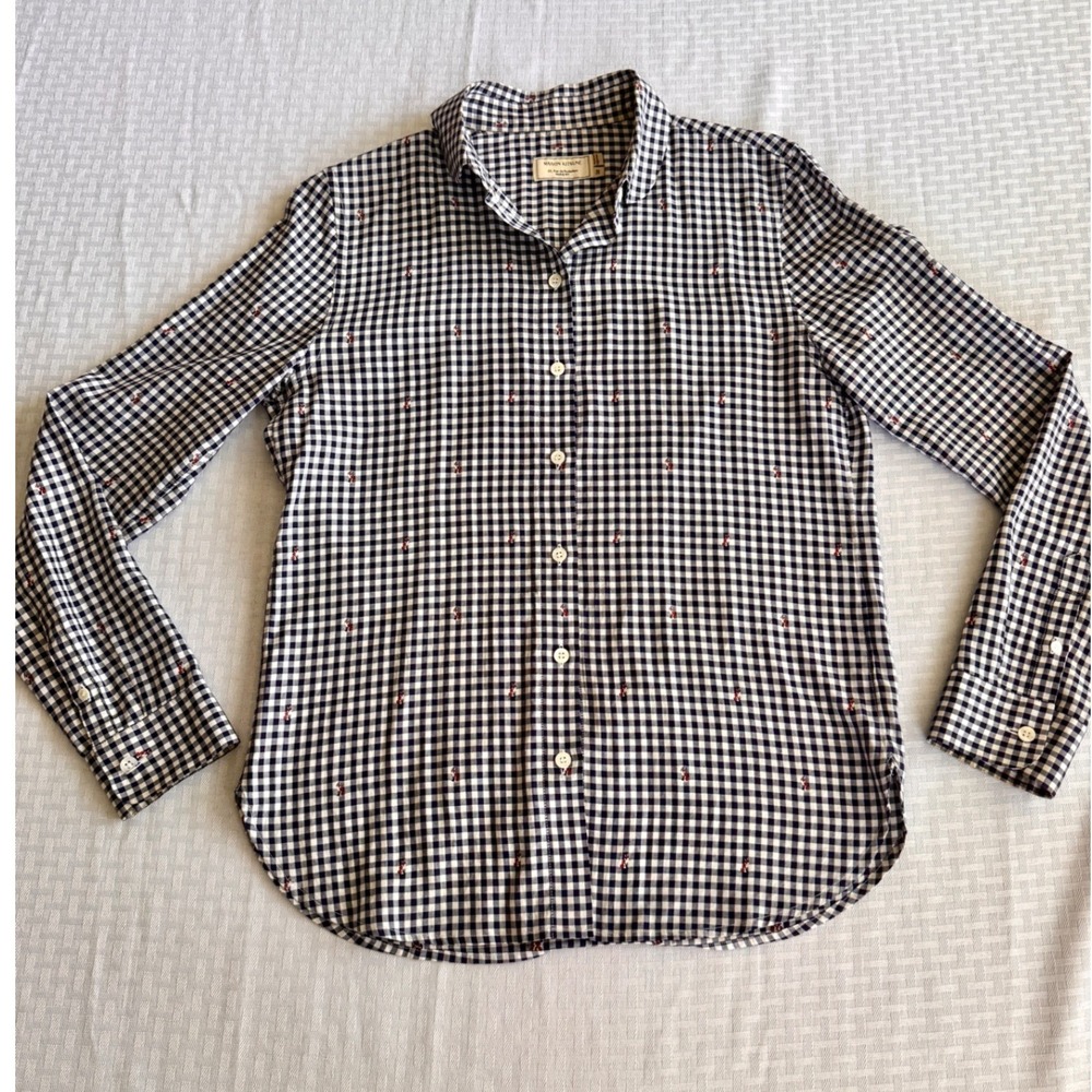 Maison Kitsune Paris Gingham Fox Navy White Check‎ Shirt 38 FW16W007 Lithuanian